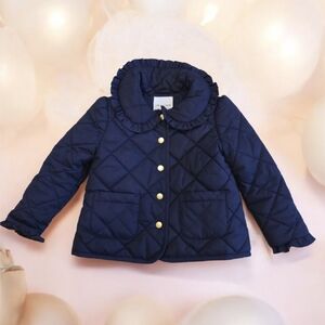 Toddler Blue Janie & Jack Quilted Ruffle Collar Jacket Size 2T Merchant Marine